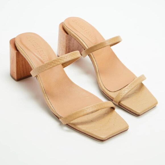 James Smith Sirenuse Strap Sandal Wooden Block Heels Size 41 Brown Minimalist - Picture 13 of 14